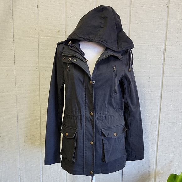 EDEN SOCIETY Women's Holly Contrast Hood Cargo  Jacket Dark Gray Utility - Picture 2 of 8